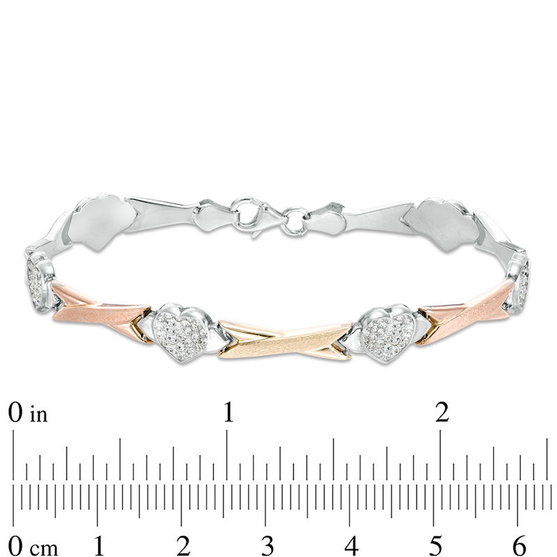 Main Image 2 of Crystal Bead Cluster Heart Station and Criss-Cross Link Bracelet in Sterling Silver and 10K Two-Tone Gold - 7.25"