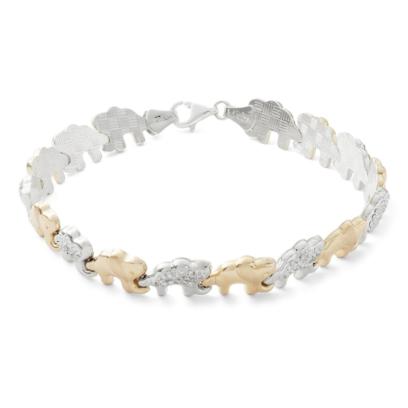 Alternating Crystal Elephant Stampato Bracelet in 10K Gold Bonded Sterling Silver - 7.25"