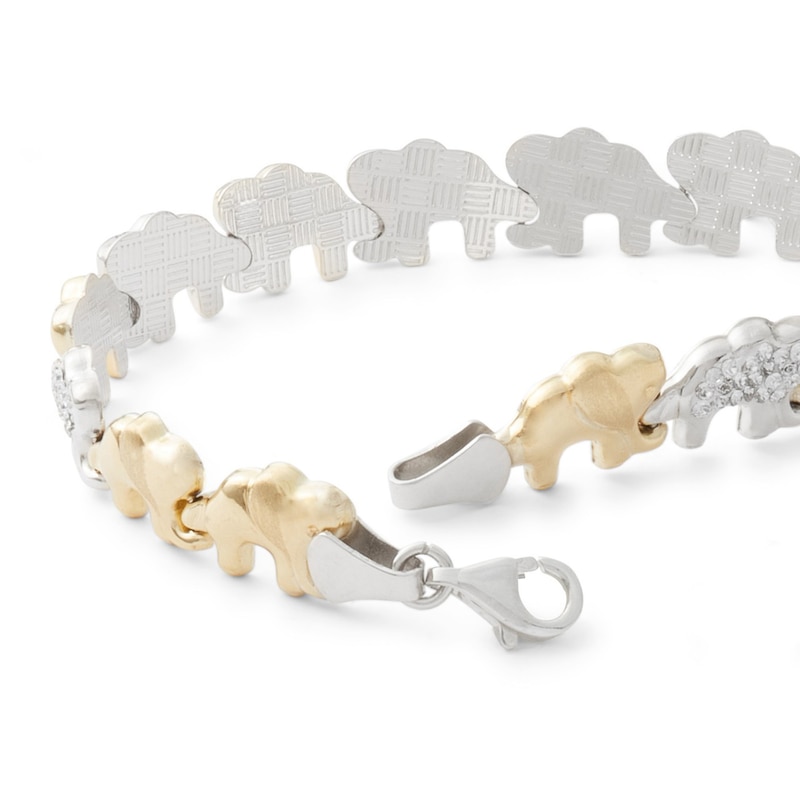 Alternating Crystal Elephant Stampato Bracelet in 10K Gold Bonded Sterling Silver - 7.25"