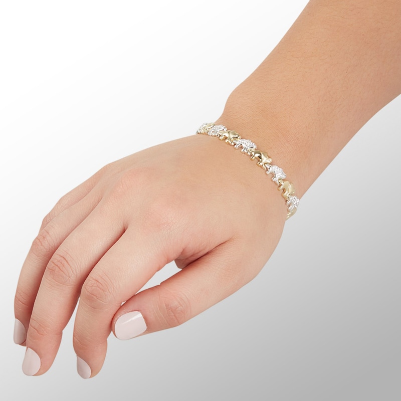 Alternating Crystal Elephant Stampato Bracelet in 10K Gold Bonded Sterling Silver - 7.25"