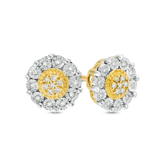 1/ CT. T.W. Composite Diamond Flower Stud Earrings in 10K Gold