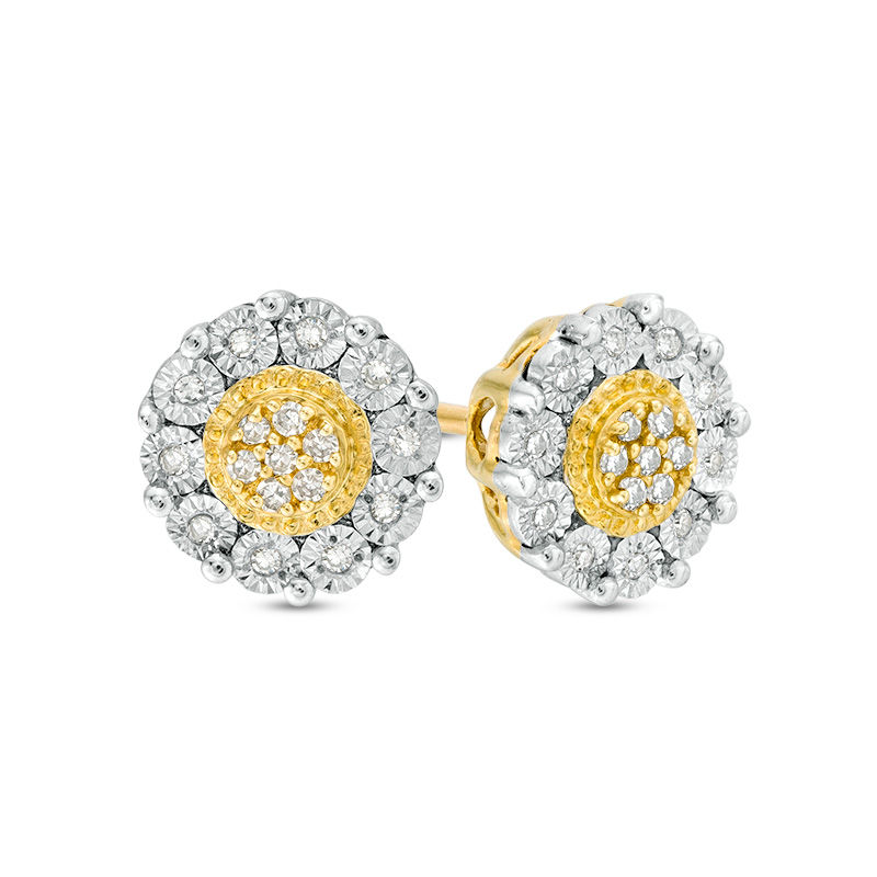 1/ CT. T.W. Composite Diamond Flower Stud Earrings in 10K Gold