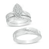 Thumbnail Image 0 of 1/10 CT. T.W. Composite Diamond Double Marquise Frame Bypass Wedding Ensemble in Sterling Silver -  Size 7 and 10