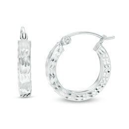 15mm Diamond-Cut Square Tube Hoop Earrings in Hollow Sterling Silver