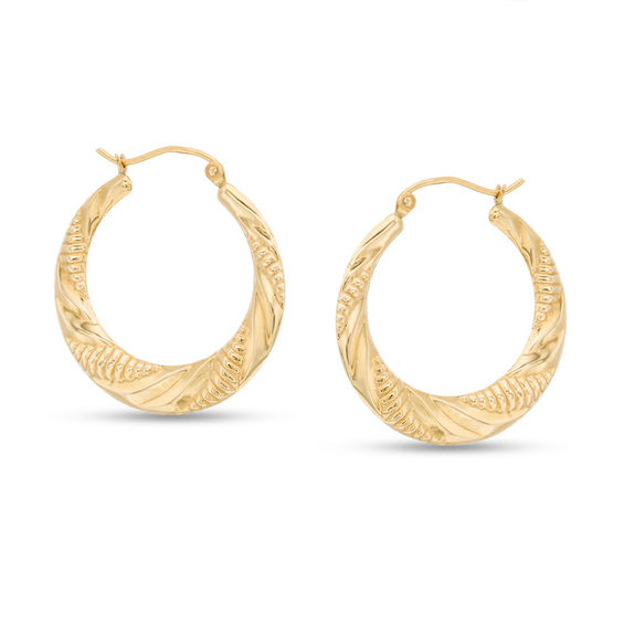 30mm Textured Twist Hoop Earrings in 10K Stamp Hollow Gold