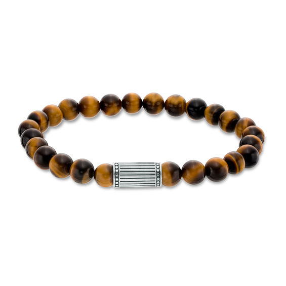 8mm Tiger's Eye Bead Bracelet with Sterling Silver Closure - 8.5"
