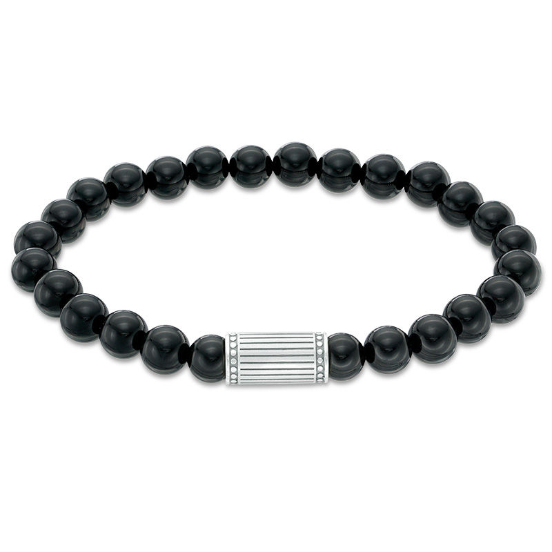 8mm Onyx Bead Bracelet with Sterling Silver Closure - 8.5"