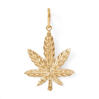Diamond-Cut Cannabis Leaf Necklace Charm in 10K Solid Gold