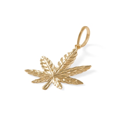 Diamond-Cut Cannabis Leaf Necklace Charm in 10K Solid Gold