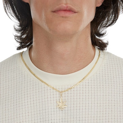 Diamond-Cut Cannabis Leaf Necklace Charm in 10K Solid Gold