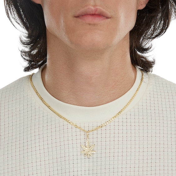 Diamond-Cut Cannabis Leaf Necklace Charm in 10K Solid Gold