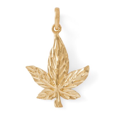 Small Diamond-Cut Cannabis Leaf Charm in 10K Solid Gold