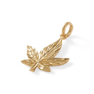 Small Diamond-Cut Cannabis Leaf Charm in 10K Solid Gold