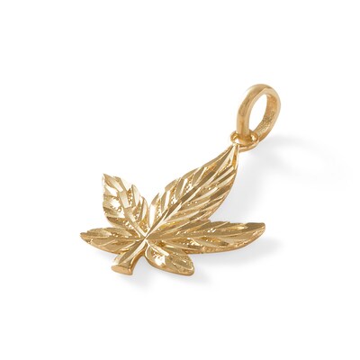 Small Diamond-Cut Cannabis Leaf Charm in 10K Solid Gold
