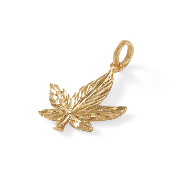 Small Diamond-Cut Cannabis Leaf Charm in 10K Solid Gold