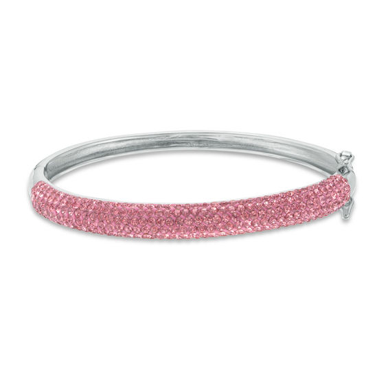 Child's Pink Crystal Bangle in Sterling Silver - 5.5"