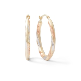 25mm Diamond-Cut Hoop Earrings in 10K Stamp Hollow Tri-Tone Gold