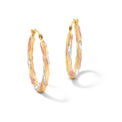 25mm Diamond-Cut Hoop Earrings in 10K Stamp Hollow Tri-Tone Gold