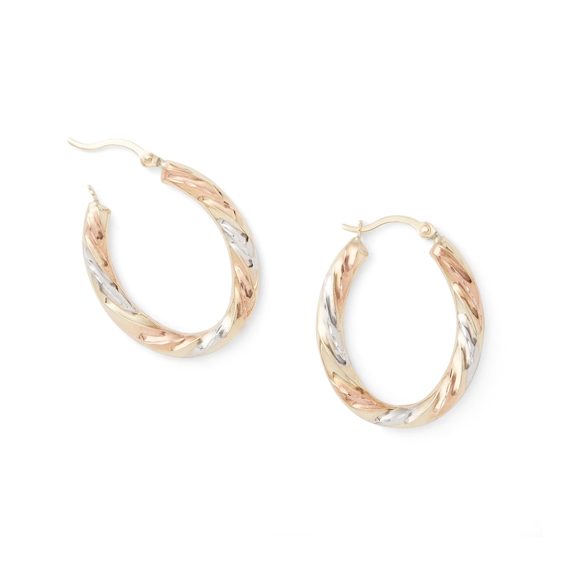 Main Image 2 of 25mm Diamond-Cut Hoop Earrings in 10K Stamp Hollow Tri-Tone Gold