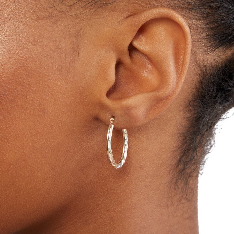 Main Image 3 of 25mm Diamond-Cut Hoop Earrings in 10K Stamp Hollow Tri-Tone Gold