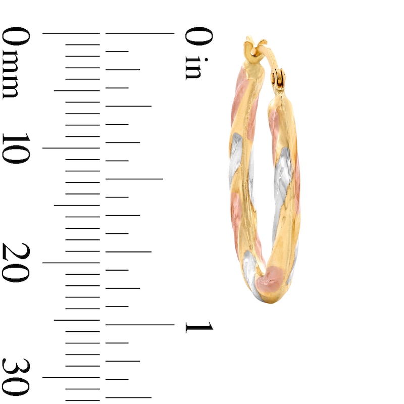 Main Image 3 of 25mm Diamond-Cut Hoop Earrings in 10K Stamp Hollow Tri-Tone Gold