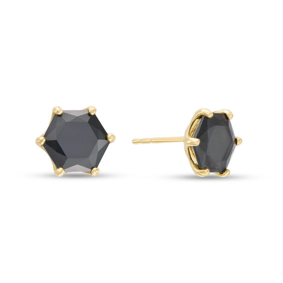 8mm Hexagonal Cubic Zirconia Solitaire Stud Earrings in 10K Gold