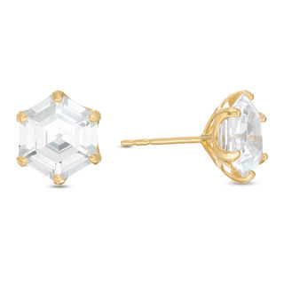 8mm Hexagonal Cubic Zirconia Solitaire Stud Earrings in 10K Gold