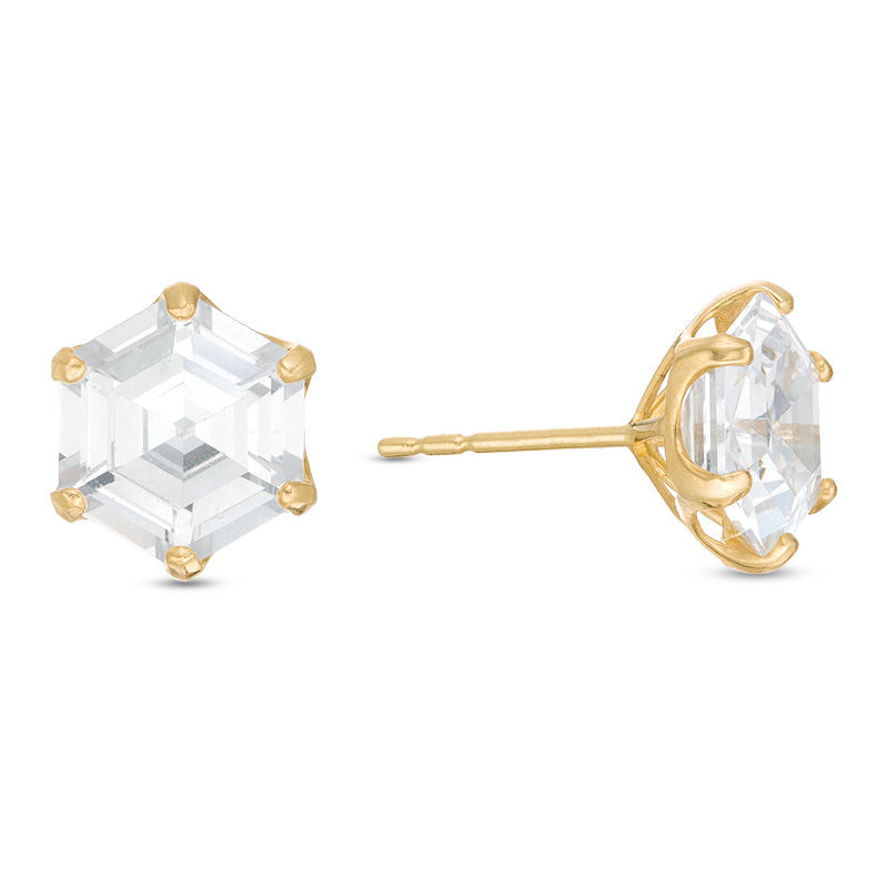 Main Image 1 of 8mm Hexagonal Cubic Zirconia Solitaire Stud Earrings in 10K Gold