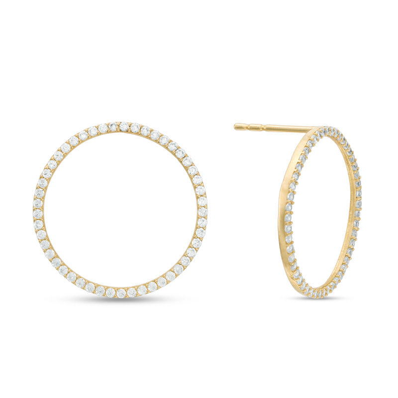 Main Image 1 of Cubic Zirconia Circle Outline Stud Earrings in 10K Gold