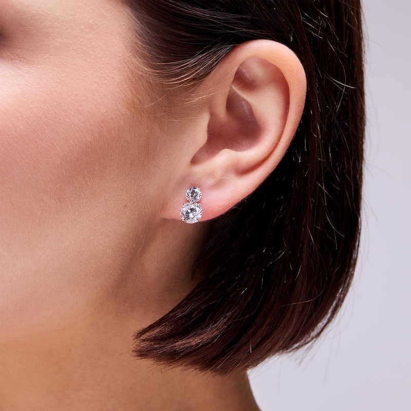 Main Image 2 of Cubic Zirconia Duo Drop Earrings in 10K White Gold