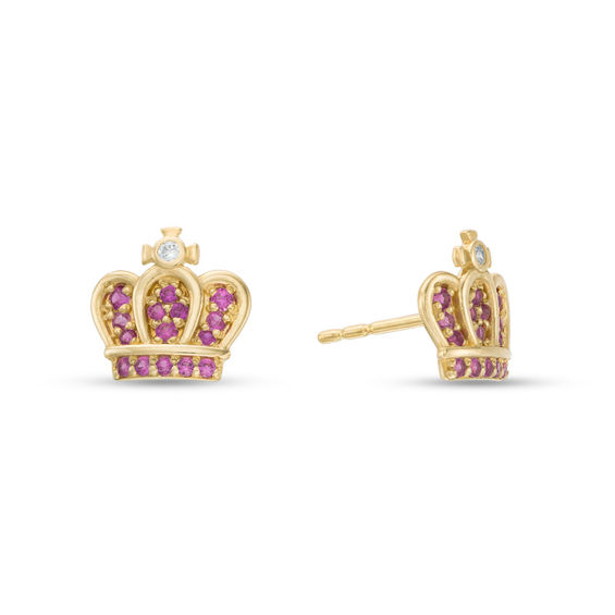 Cubic Zirconia Crown Stud Earrings in 10K Gold