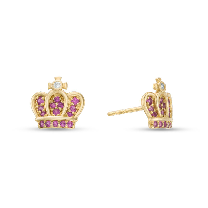 Cubic Zirconia Crown Stud Earrings in 10K Gold