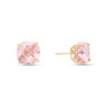 Thumbnail Image 1 of 8mm Faceted Cushion-Cut Pink Cubic Zirconia Solitaire Stud Earrings in 10K Gold