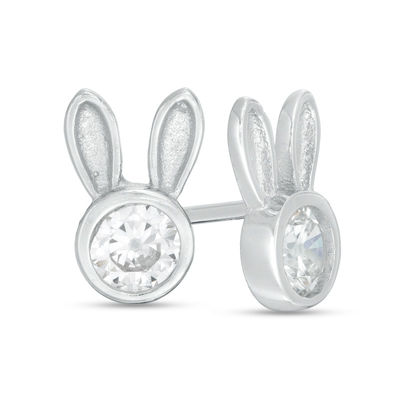 Child's 4mm Cubic Zirconia Bunny Ears Stud Earrings in Sterling Silver