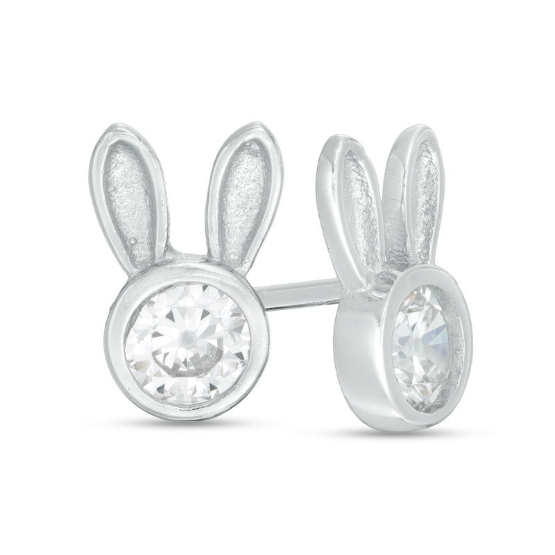 Main Image 1 of Child's 4mm Cubic Zirconia Bunny Ears Stud Earrings in Sterling Silver