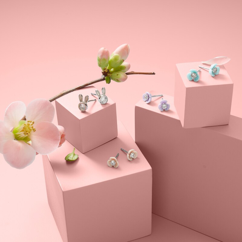 Main Image 2 of Child's 4mm Cubic Zirconia Bunny Ears Stud Earrings in Sterling Silver