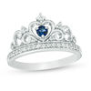 Lab-Created Blue and White Sapphire Heart Crown Vintage-Style Ring in Sterling Silver - Size 7