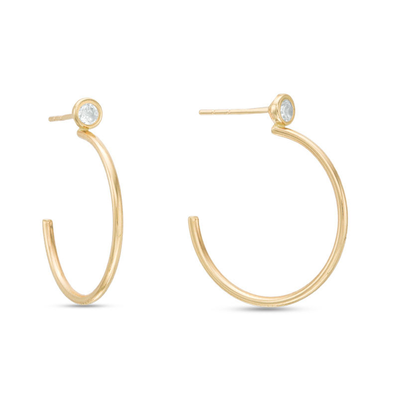Cubic Zirconia Half Hoop Earrings in 10K Gold
