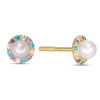 Thumbnail Image 1 of Child's 3mm Pearl and Multi-Color Cubic Zirconia Frame Stud Earrings in 14K Gold