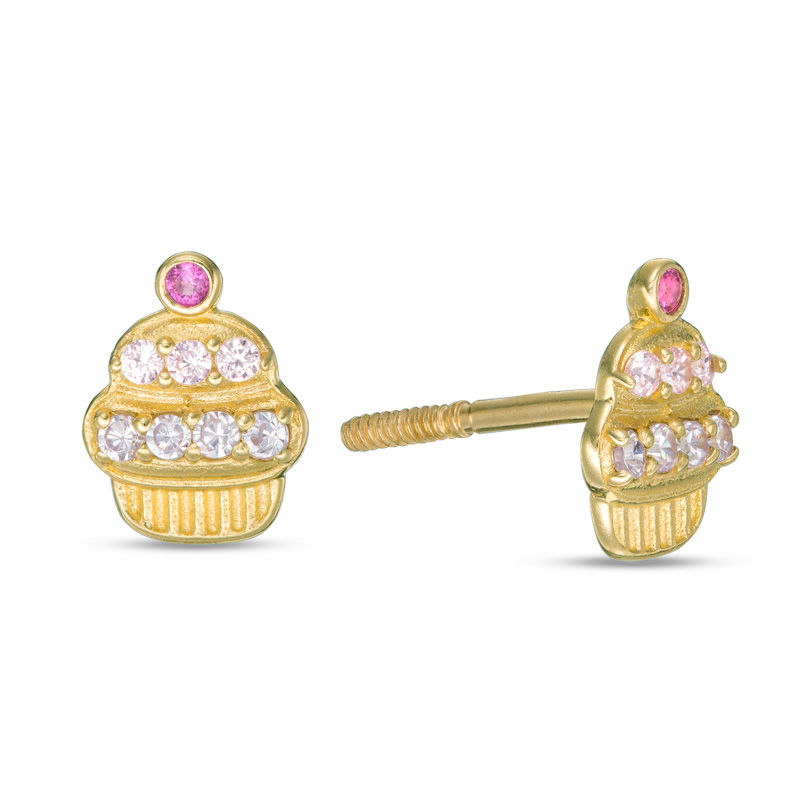 Child's Multi-Color Cubic Zirconia Cupcake Stud Earrings in 10K Gold