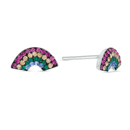 Child's Multi-Color Crystal Rainbow Stud Earrings in Solid Sterling Silver