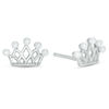 Child's Simulated Pearl Crown Stud Earrings in Sterling Silver