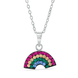 Child's Multi-Color Crystal Rainbow Pendant in Solid Sterling Silver - 15&quot;