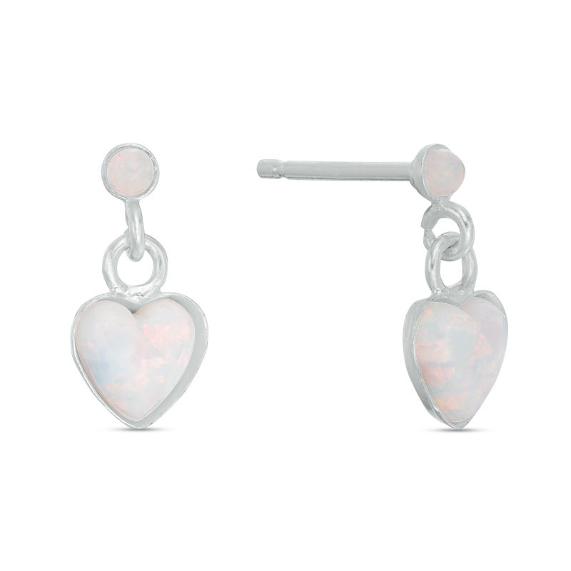 Child's 5mm Heart-Shaped Simulated Opal Dangle Drop Earrings in ...