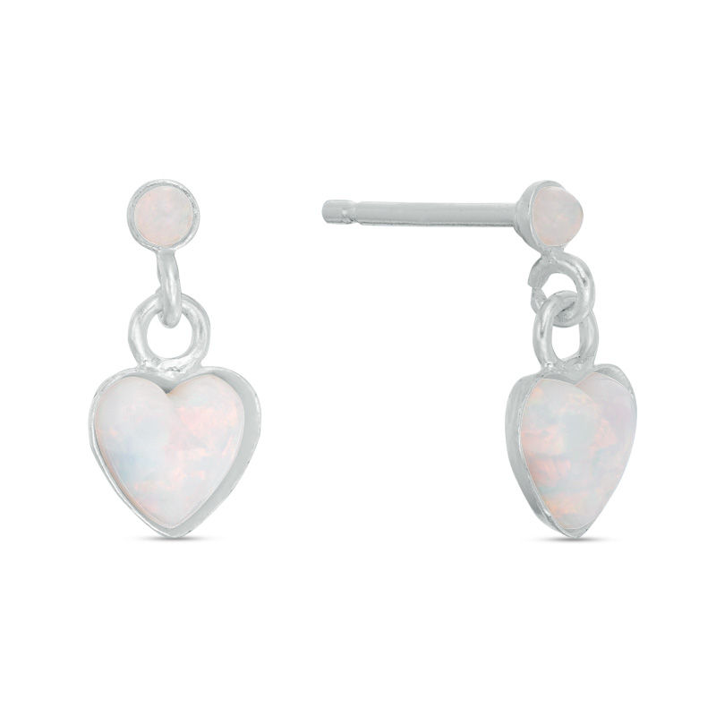 Main Image 1 of Child's 5mm Heart-Shaped Simulated Opal Dangle Drop Earrings in Sterling Silver