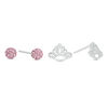 Child's Pink Crystal Ball and Crown Stud Earrings Set in Sterling Silver