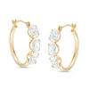 Thumbnail Image 0 of Oval Cubic Zirconia Three Stone Hoop Earrings in 10K Gold