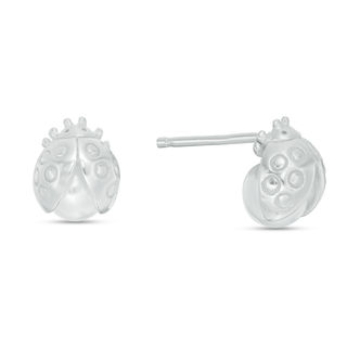Child's 6mm Simulated Pearl Ladybug Stud Earrings in Sterling Silver