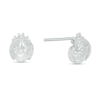 Child's 6mm Simulated Pearl Ladybug Stud Earrings in Sterling Silver
