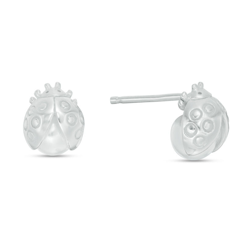 Main Image 1 of Child's 6mm Simulated Pearl Ladybug Stud Earrings in Sterling Silver
